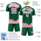 Custom Kelly Green Light Pink-White Abstract Fragment Art Sublimation Soccer Uniform Jersey