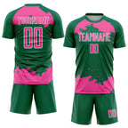 Custom Kelly Green Pink-White Abstract Fragment Art Sublimation Soccer Uniform Jersey