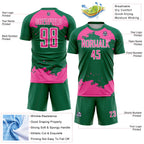 Custom Kelly Green Pink-White Abstract Fragment Art Sublimation Soccer Uniform Jersey