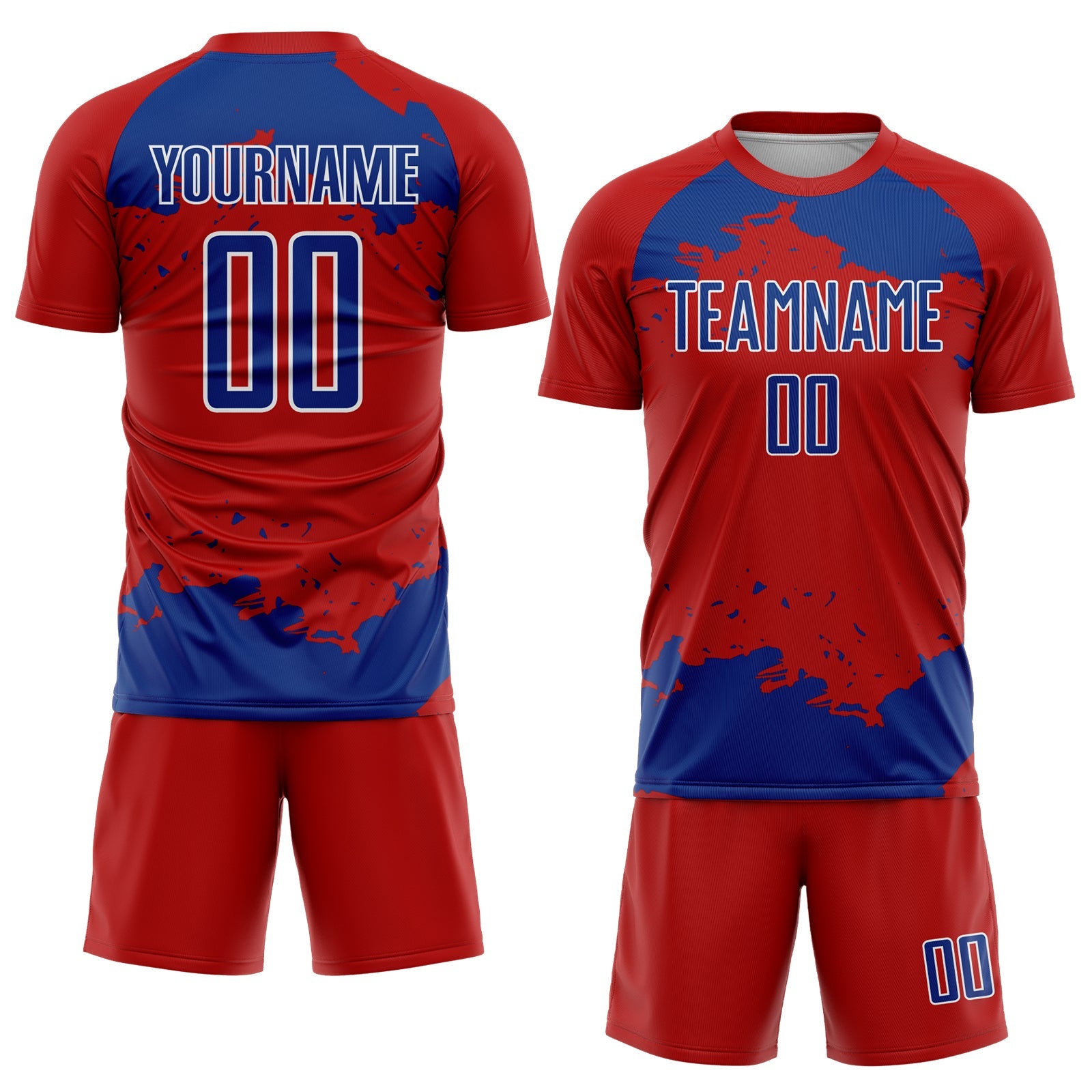Custom Red Royal-White Abstract Fragment Art Sublimation Soccer Uniform Jersey