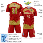 Custom Red Old Gold-White Abstract Fragment Art Sublimation Soccer Uniform Jersey