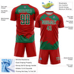 Custom Red Kelly Green-White Abstract Fragment Art Sublimation Soccer Uniform Jersey
