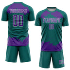 Custom Teal Purple-White Abstract Fragment Art Sublimation Soccer Uniform Jersey