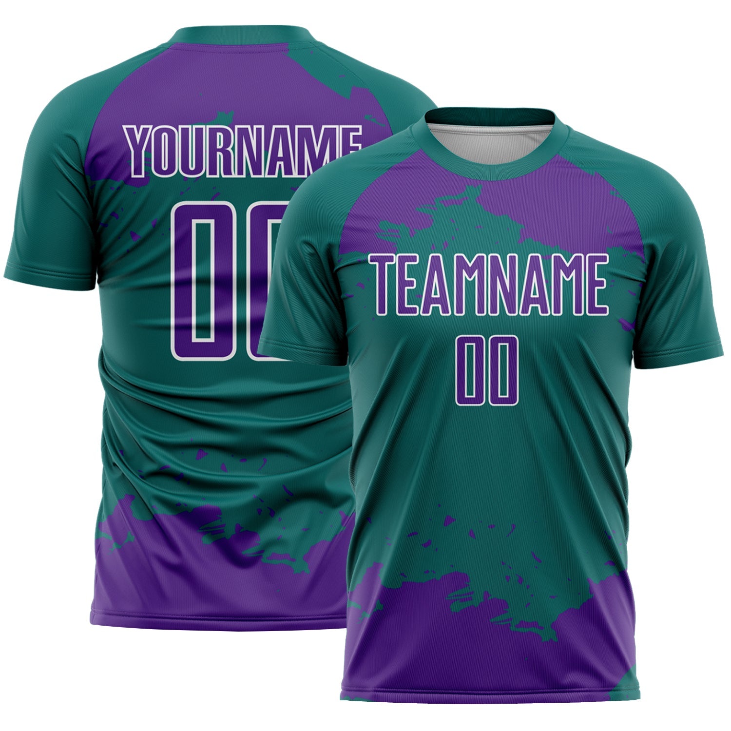 Custom Teal Purple-White Abstract Fragment Art Sublimation Soccer Uniform Jersey