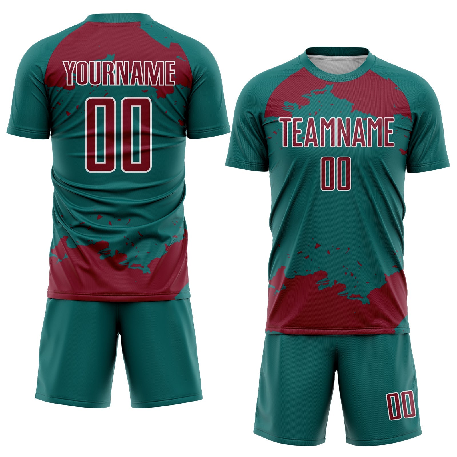 Custom Teal Crimson-White Abstract Fragment Art Sublimation Soccer Uniform Jersey