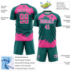 Custom Teal Pink-White Abstract Fragment Art Sublimation Soccer Uniform Jersey