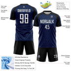 Custom Black White-Royal Geometric Arrow Sublimation Soccer Uniform Jersey
