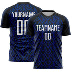 Custom Black White-Royal Geometric Arrow Sublimation Soccer Uniform Jersey