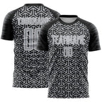 Custom Black Gray-White Geometric Arrow Sublimation Soccer Uniform Jersey