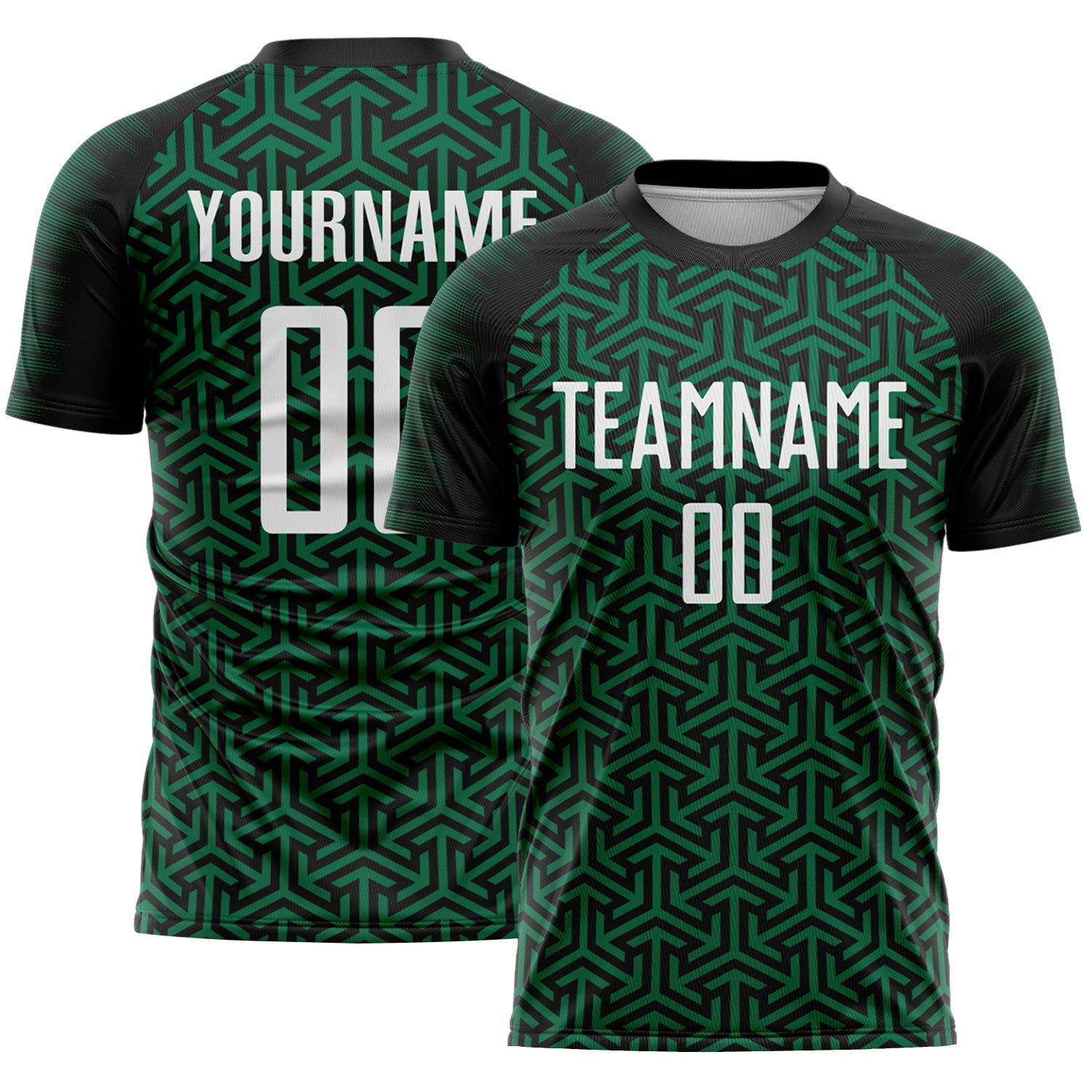 Custom Black White-Kelly Green Geometric Arrow Sublimation Soccer Uniform Jersey