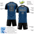 Custom Black Powder Blue-White Geometric Arrow Sublimation Soccer Uniform Jersey