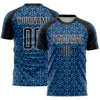 Custom Black Powder Blue-White Geometric Arrow Sublimation Soccer Uniform Jersey