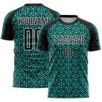 Custom Black Aqua-White Geometric Arrow Sublimation Soccer Uniform Jersey