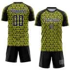 Custom Black Neon Yellow-White Geometric Arrow Sublimation Soccer Uniform Jersey