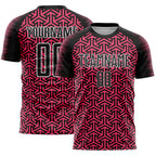 Custom Black Neon Pink-White Geometric Arrow Sublimation Soccer Uniform Jersey