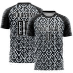 Custom Black Silver-White Geometric Arrow Sublimation Soccer Uniform Jersey