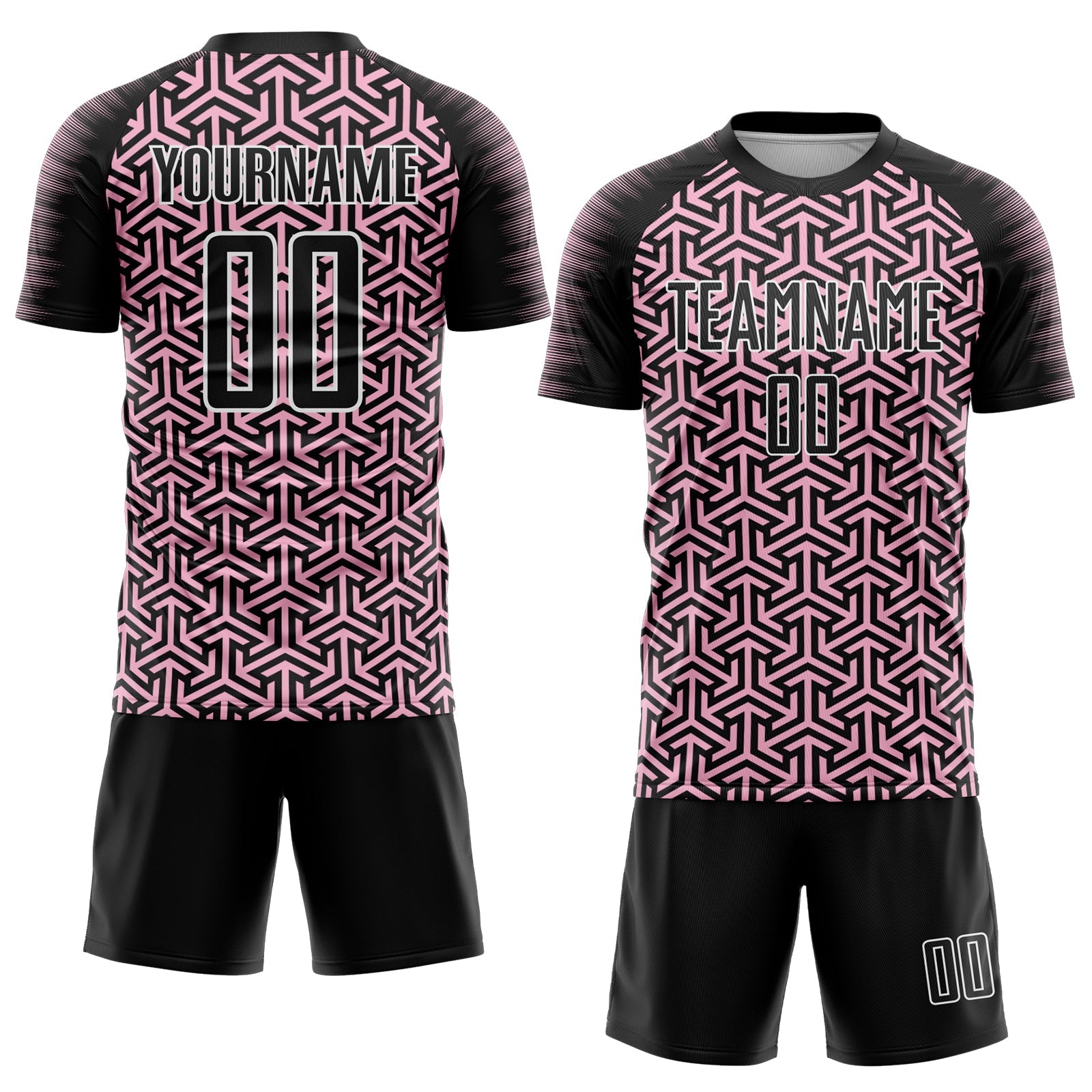 Custom Black Light Pink-White Geometric Arrow Sublimation Soccer Uniform Jersey