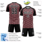 Custom Black Medium Pink-White Geometric Arrow Sublimation Soccer Uniform Jersey