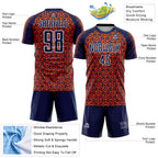 Custom Navy Orange-White Geometric Arrow Sublimation Soccer Uniform Jersey