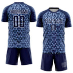 Custom Navy Light Blue-White Geometric Arrow Sublimation Soccer Uniform Jersey