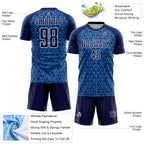 Custom Navy Powder Blue-White Geometric Arrow Sublimation Soccer Uniform Jersey