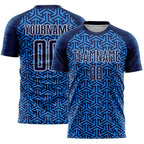 Custom Navy Powder Blue-White Geometric Arrow Sublimation Soccer Uniform Jersey