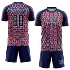 Custom Navy Medium Pink-White Geometric Arrow Sublimation Soccer Uniform Jersey