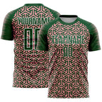 Custom Green Medium Pink-White Geometric Arrow Sublimation Soccer Uniform Jersey