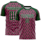 Custom Green Pink-White Geometric Arrow Sublimation Soccer Uniform Jersey