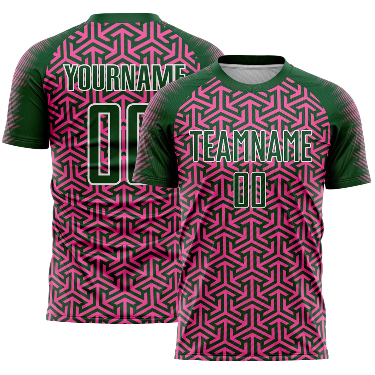 Custom Green Pink-White Geometric Arrow Sublimation Soccer Uniform Jersey