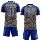 Custom Royal Old Gold-White Geometric Arrow Sublimation Soccer Uniform Jersey