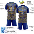 Custom Royal Old Gold-White Geometric Arrow Sublimation Soccer Uniform Jersey
