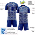 Custom Royal Gray-White Geometric Arrow Sublimation Soccer Uniform Jersey