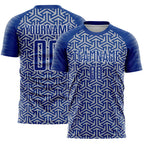 Custom Royal Gray-White Geometric Arrow Sublimation Soccer Uniform Jersey