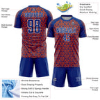 Custom Royal Orange-White Geometric Arrow Sublimation Soccer Uniform Jersey