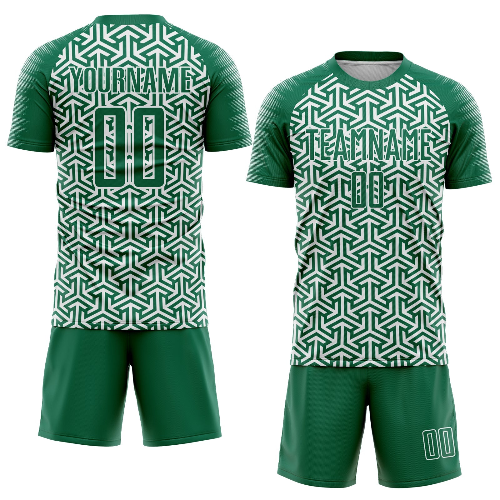 Custom Kelly Green White Geometric Arrow Sublimation Soccer Uniform Jersey
