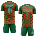 Custom Kelly Green Orange-White Geometric Arrow Sublimation Soccer Uniform Jersey