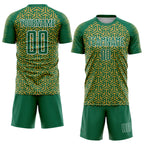 Custom Kelly Green Old Gold-White Geometric Arrow Sublimation Soccer Uniform Jersey