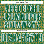 Custom Kelly Green Old Gold-White Geometric Arrow Sublimation Soccer Uniform Jersey