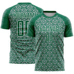 Custom Kelly Green Gray-White Geometric Arrow Sublimation Soccer Uniform Jersey