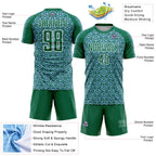 Custom Kelly Green Light Blue-White Geometric Arrow Sublimation Soccer Uniform Jersey