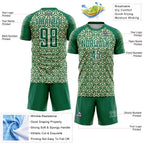 Custom Kelly Green Cream-White Geometric Arrow Sublimation Soccer Uniform Jersey