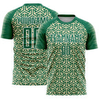 Custom Kelly Green Cream-White Geometric Arrow Sublimation Soccer Uniform Jersey