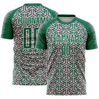 Custom Kelly Green Light Pink-White Geometric Arrow Sublimation Soccer Uniform Jersey