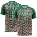 Custom Kelly Green Medium Pink-White Geometric Arrow Sublimation Soccer Uniform Jersey