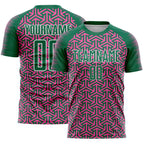Custom Kelly Green Pink-White Geometric Arrow Sublimation Soccer Uniform Jersey