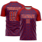 Custom Red Royal-White Geometric Arrow Sublimation Soccer Uniform Jersey