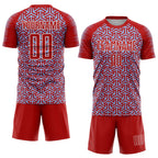 Custom Red Light Blue-White Geometric Arrow Sublimation Soccer Uniform Jersey