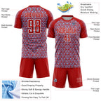 Custom Red Light Blue-White Geometric Arrow Sublimation Soccer Uniform Jersey