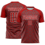 Custom Red Steel Gray-White Geometric Arrow Sublimation Soccer Uniform Jersey